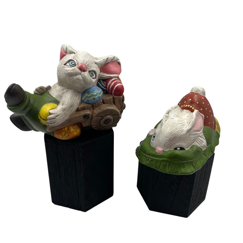 Vintage Handmade Ceramic Spring Easter Bunny Rabbit Figurine‎ Set Letty Farr